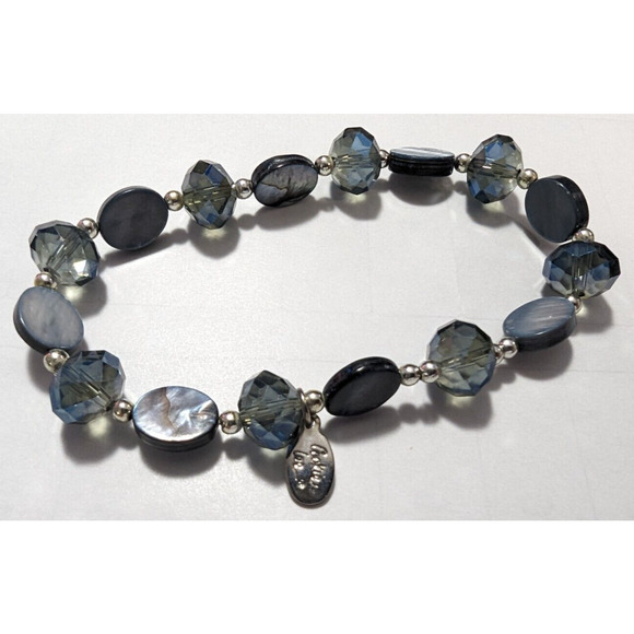 Cookie Lee Bracelet Blue Crystal Beaded Beads Stretch Glass Stone Shell Jewelry - Picture 1 of 3